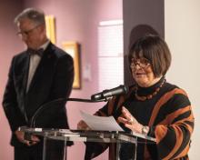 Professor Juanamaria Cordones-Cook gives opening remarks at Afro-Cuban Legacies.