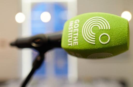 photo of microphone with Goethe text on it