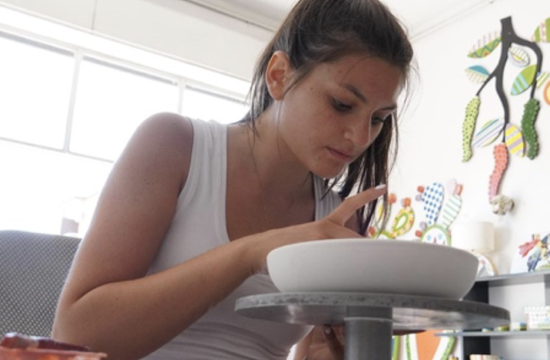 MU Student working at a ceramics studio in Sicily